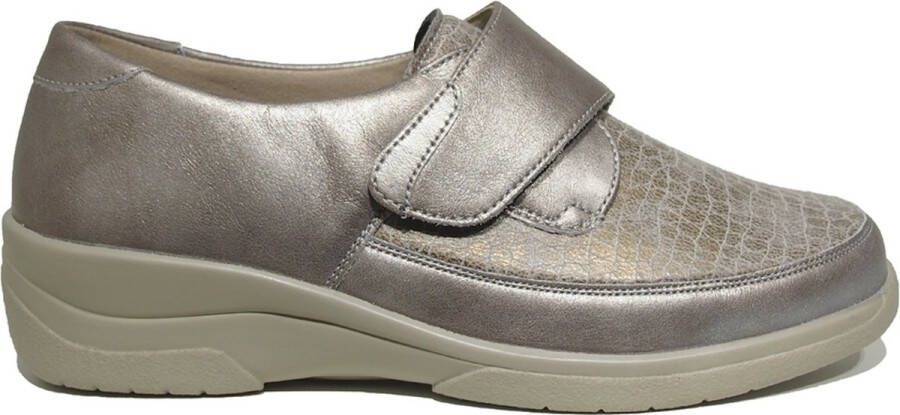 Solidus Solid 40169 Taupe kleurige brede dames klittenbandschoenen