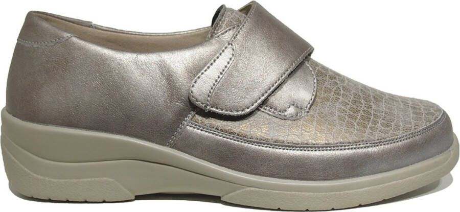 Solidus Solid 40169 Taupe kleurige brede dames klittenbandschoenen