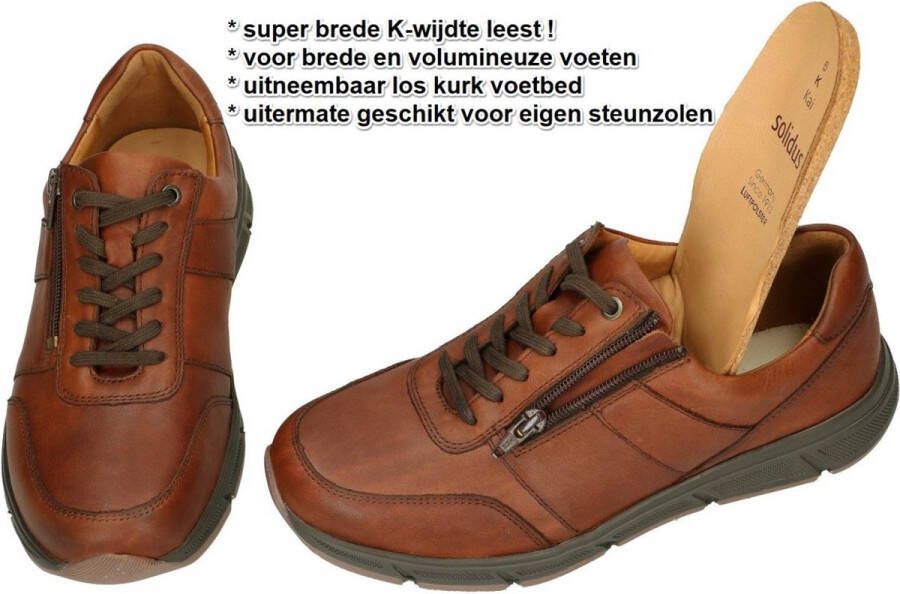 Solidus Solid 30309 Bruine heren veterschoenen met rits wijdte K