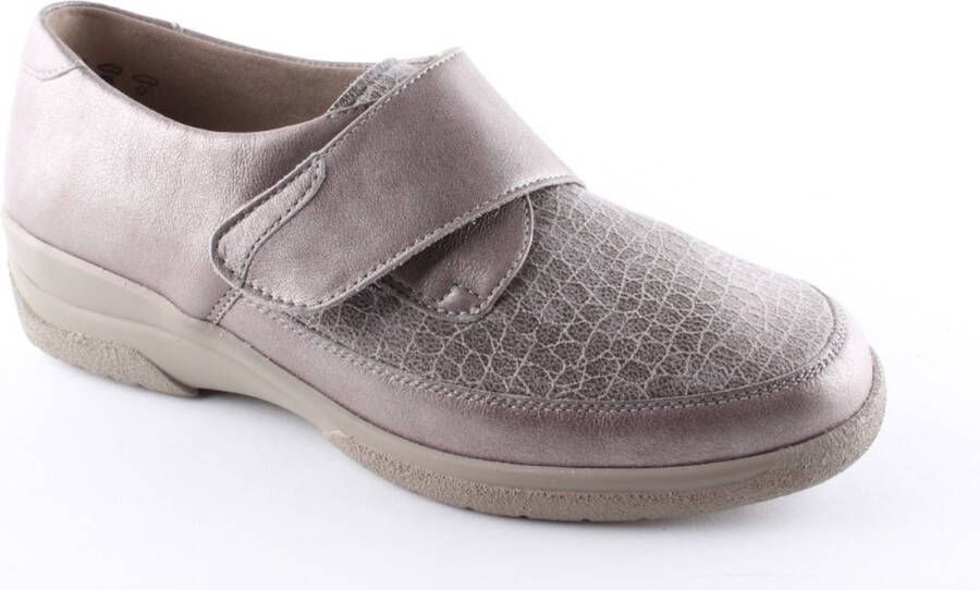 Solidus Solid 40169 Taupe kleurige brede dames klittenbandschoenen