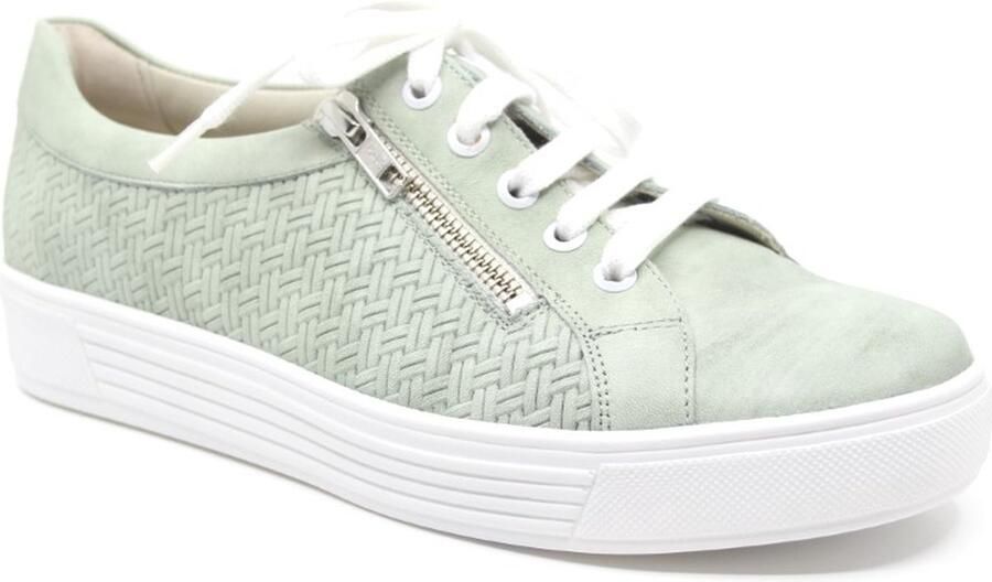 Solid licht groene dames sneaker met veter en ritssluiting en een uitneembaar voetbed