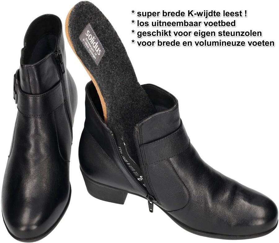 Solidus Solid Dames zwart enkellaarzen