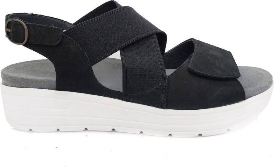 Solidus Zwarte Sandalen Greta Nubuk Wijdte G