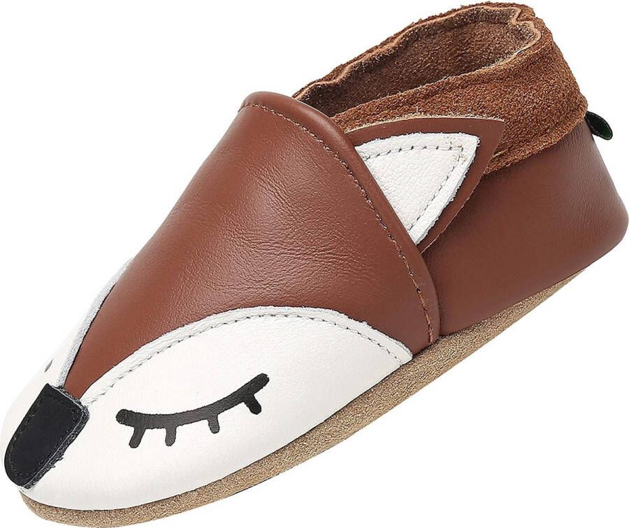 SOMIC Babyschoenen Leer Baby Schoenen Zachte Zool Babyschoentjes Flexibele Zool Antislip Eerste Loopschoentjes -Zachte Leren maat M Bruinvos