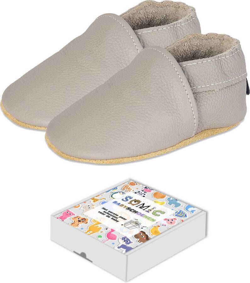 SOMIC Babyschoenen Jongens Leer Baby Schoenen Meisjes Zachte Zool Babyschoentjes Meisje Flexibele Zool Antislip Eerste Loopschoentjes -Zachte Leren maat M aap