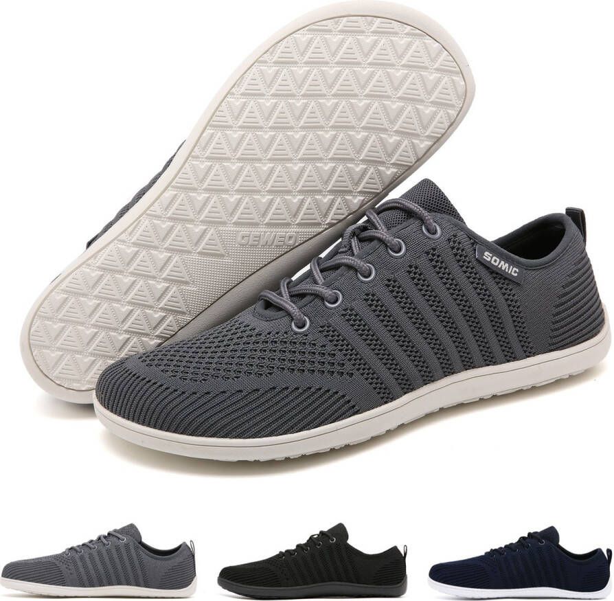 SOMIC Barefoot Schoenen Sportschoenen Sneakers Fitnessschoenen Hardloopschoenen Ademend Knit Textiel Platte Zool Grijs