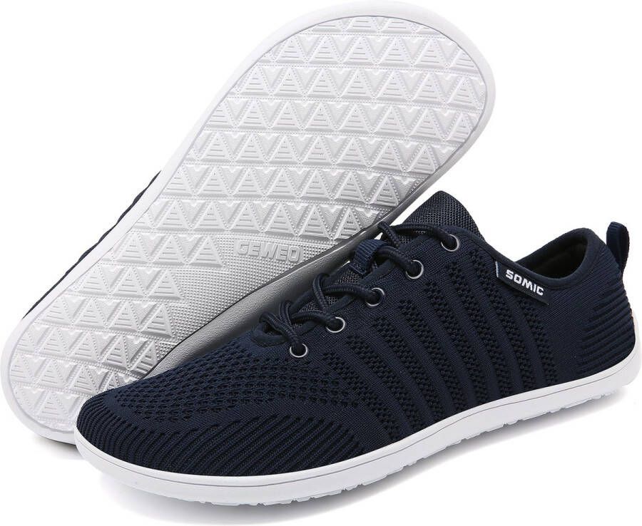 SOMIC Barefoot Schoenen Hardloopschoenen Ademend Knit Textiel Platte Zool Sportschoen Sneaker Blauw