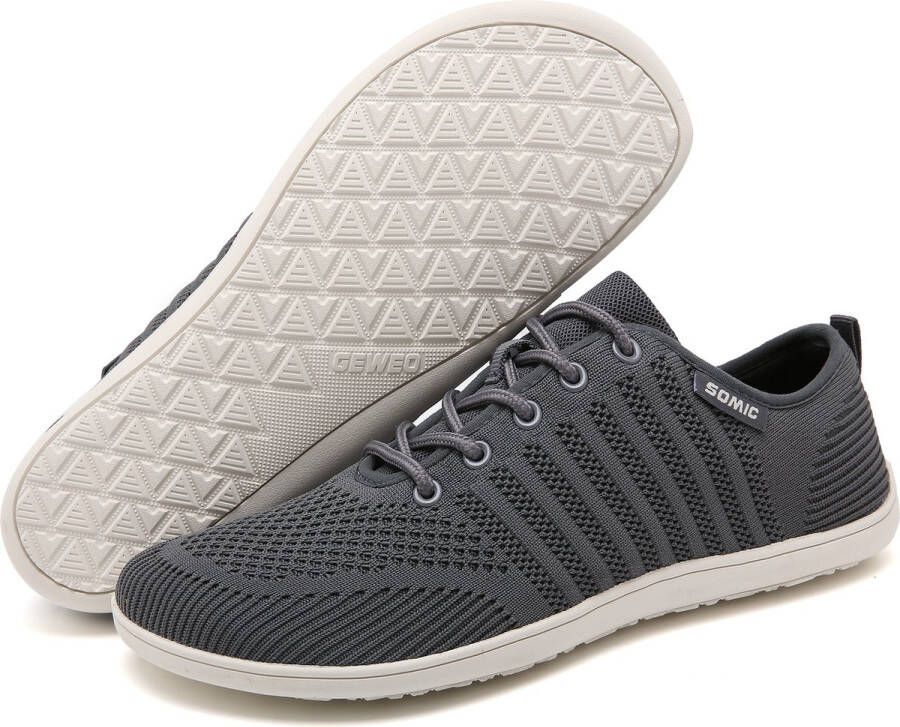 SOMIC Barefoot Schoenen Sportschoenen Sneakers Fitnessschoenen Hardloopschoenen Ademend Knit Textiel Platte Zool Grijs