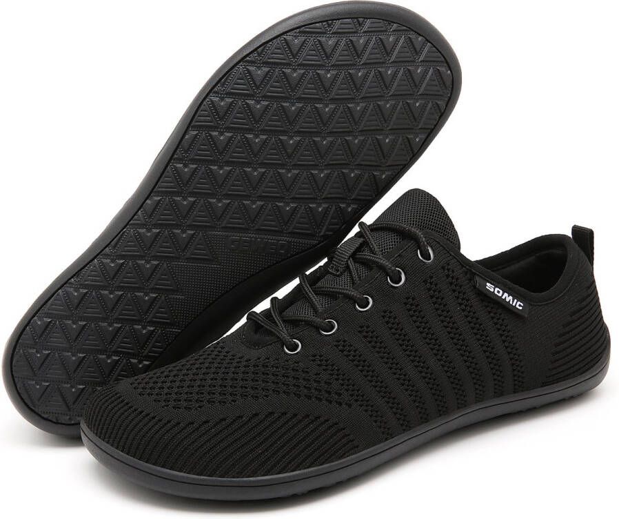 SOMIC Barefoot Schoenen Sportschoenen Sneakers Fitnessschoenen Hardloopschoenen Ademend Knit Textiel Platte Zool Zwart