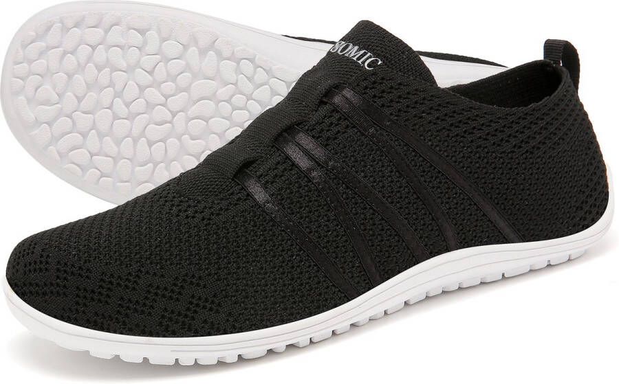 SOMIC Barefoot Schoenen Instappers Gymschoenen Zaalschoenen Sportschoenen Sneaker Ade d Knit Mesh Platte Zool Zwart