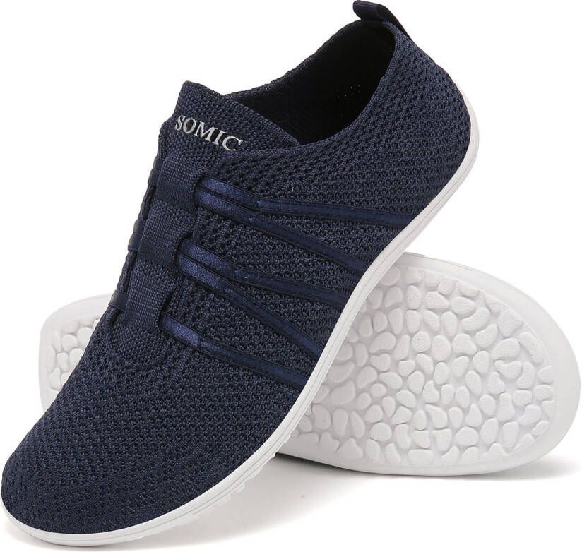 SOMIC Barefoot Schoenen Instappers Gymschoenen Zaalschoenen Sportschoenen Sneaker Ade d Knit Mesh Platte Zool Blauw