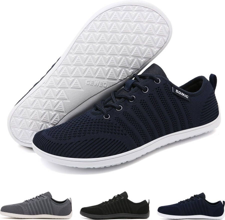 SOMIC Barefoot Schoenen Sportschoenen Sneakers Fitnessschoenen Hardloopschoenen Ademend Knit Textiel Platte Zool Blauw