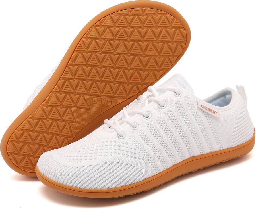 SOMIC Barefoot Schoenen Sportschoenen Sneakers Fitnessschoenen Hardloopschoenen Ademend Knit Textiel Platte Zool Wit