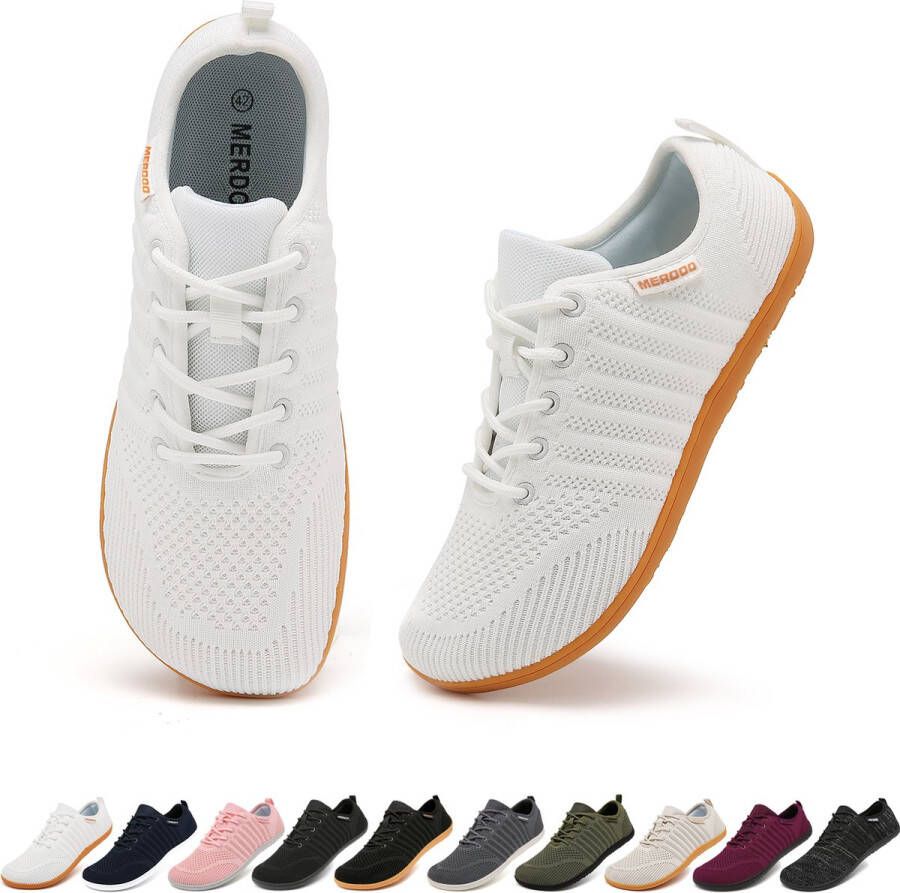 SOMIC Barefoot Schoenen Sportschoenen Sneakers Fitnessschoenen Hardloopschoenen Ademend Knit Textiel Platte Zool Wit