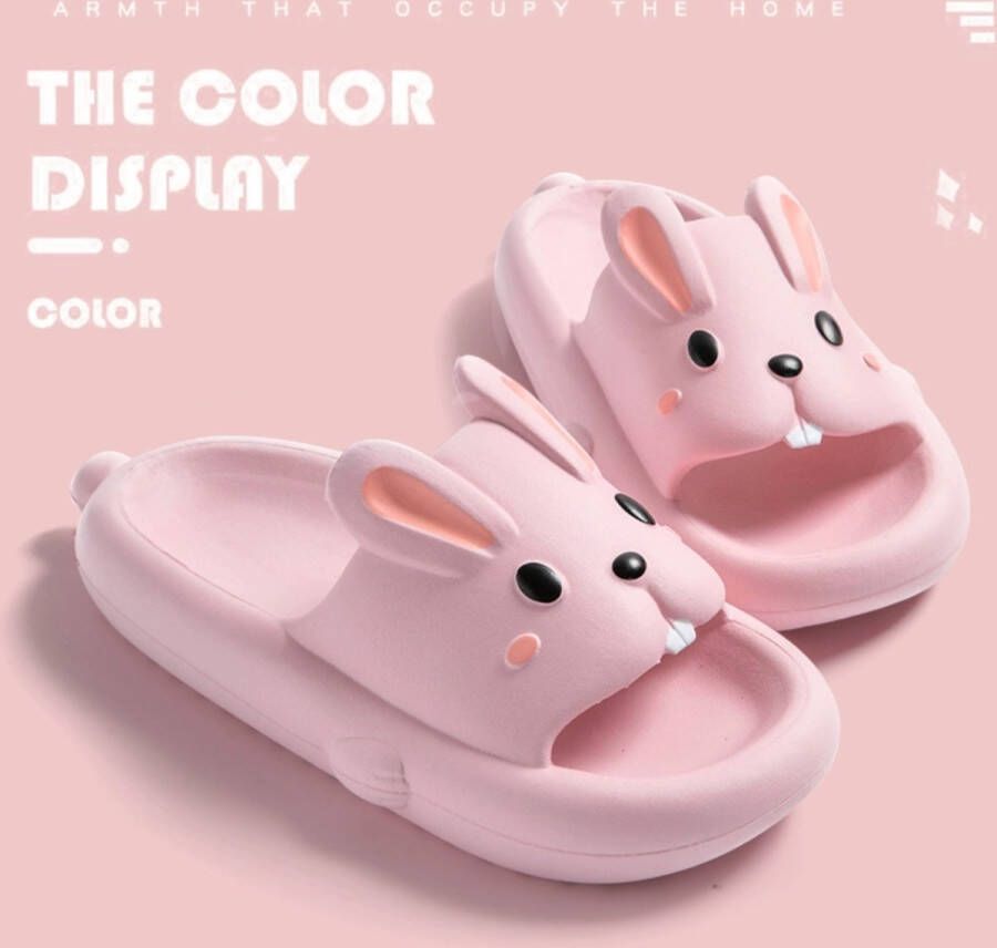 SOMIC Unisex Slippers- heren Badslippers antislip ultralichte platte zachte Sloffen -Pantoffels Heren Dames Douchepantoffels Pasen gift van konijn slippers- konijn slides - Roze - Foto 3