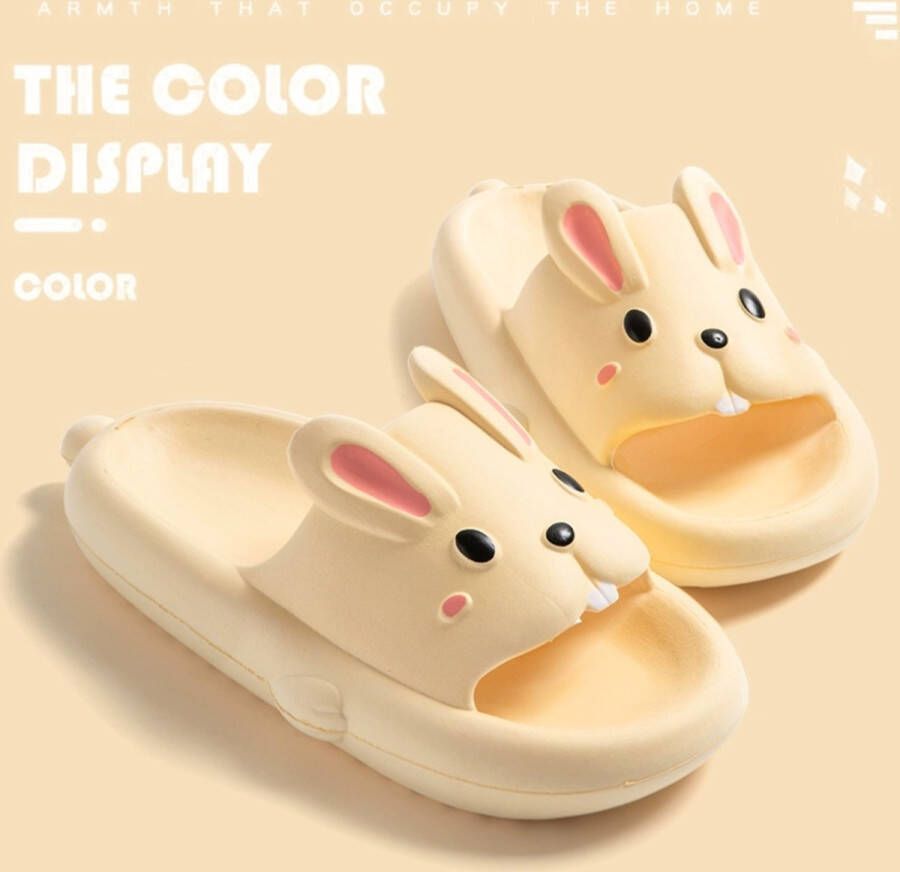 SOMIC Unisex Slippers- heren Badslippers antislip ultralichte platte zachte Sloffen -Pantoffels Heren Dames Douchepantoffels Pasen gift van konijn slippers- konijn slides - Geel