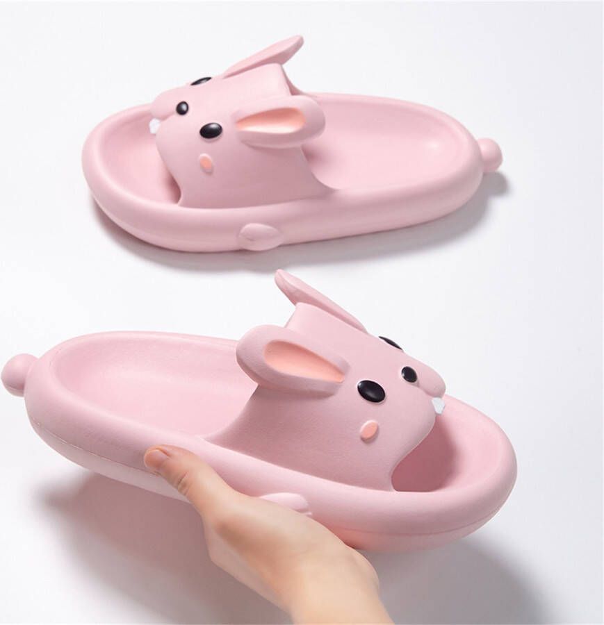 SOMIC Unisex Slippers- heren Badslippers antislip ultralichte platte zachte Sloffen -Pantoffels Heren Dames Douchepantoffels Pasen gift van konijn slippers- konijn slides - Roze