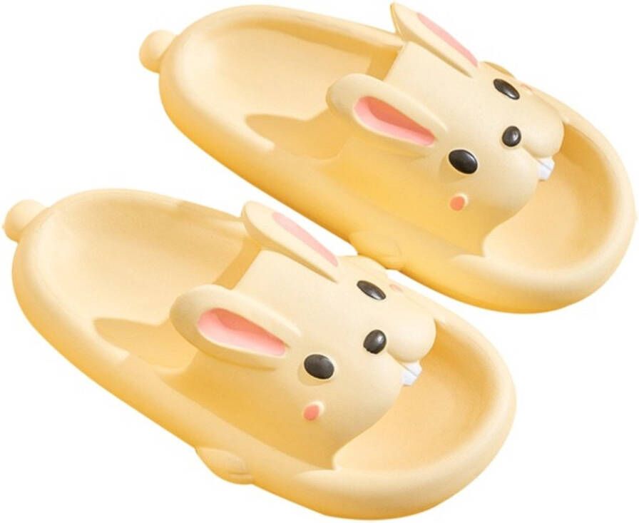 SOMIC Unisex Slippers- heren Badslippers antislip ultralichte platte zachte Sloffen -Pantoffels Heren Dames Douchepantoffels Pasen gift van konijn slippers- konijn slides - Geel