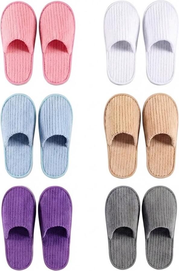 Somstyle Pantoffels 6 Paar Hotel Slippers One Size Badstof Slipper voor & Multicolor
