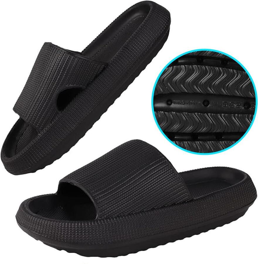 Somstyle Slippers & EVA Badslippers met Verdikte Zool Anti-slip Zwart
