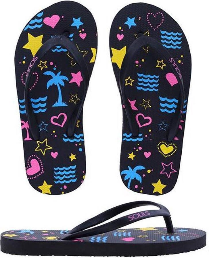 Souls Slippers Soft Black Neon Love Kids Maat M (31 32)