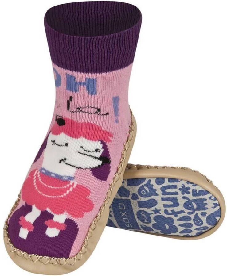 Soxo Kindersloffen meisjes Pantoffels voor Kinderen Katoen en Leer Antislipzool Roze Warme Slofsokken voor Meisjes van slofsokken met leren zool meisjes sloffen kindersloffen pastelkleuren