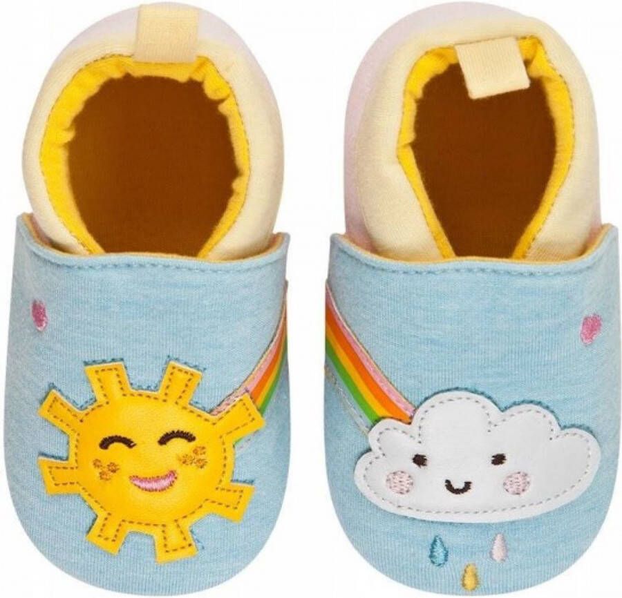 Soxo Blauwe Slofjes Zon & Wolk Katoenen Babyslofjes met Antislip Zool Babyslofjes katoen Stoffen babyslofjes Zachte babyslofjes katoen Baby slofjes Baby slofjes voor en Babyschoentje zachte zool