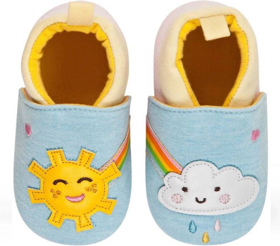Soxo Blauwe Slofjes Zon & Wolk Katoenen Babyslofjes met Antislip Zool Babyslofjes katoen Stoffen babyslofjes Zachte babyslofjes katoen Baby slofjes Baby slofjes voor en Babyschoentje zachte zool