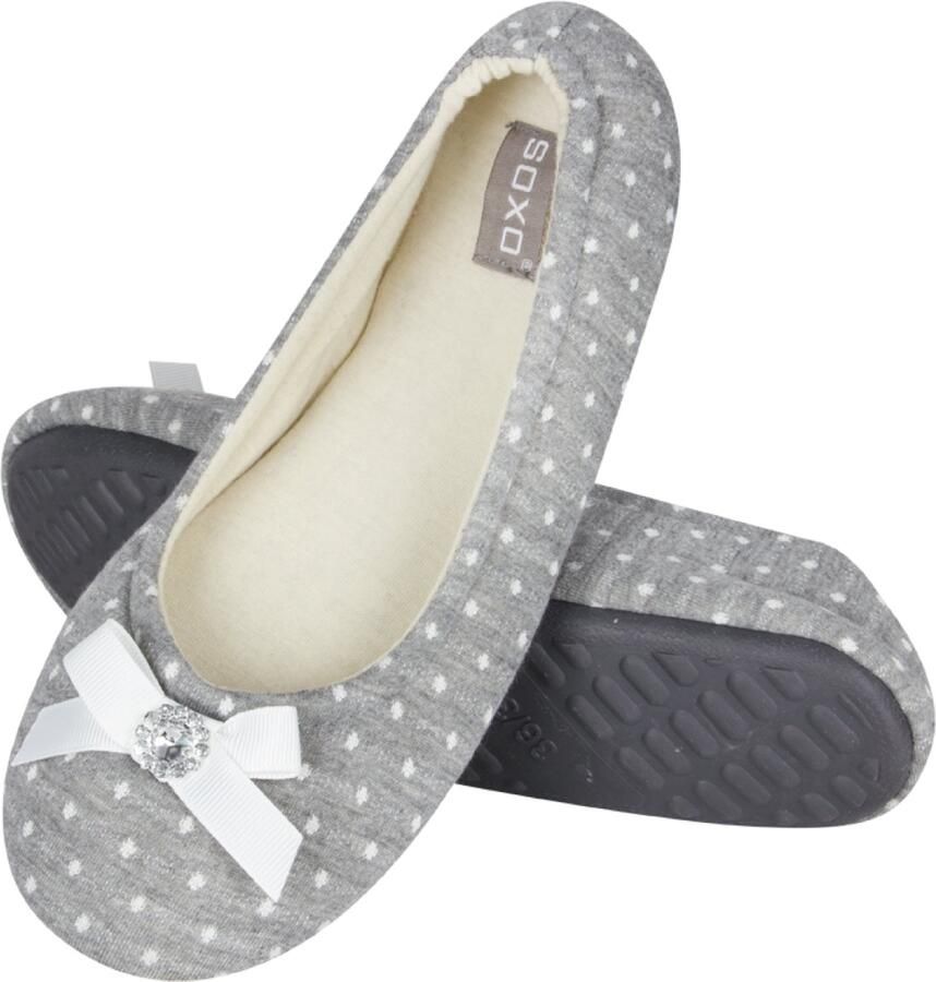 Soxo Dames pantoffels stippen ballerina met strik