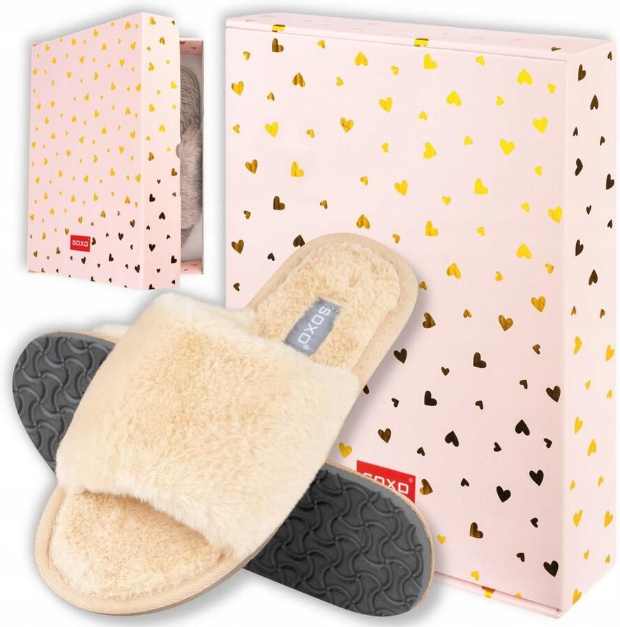 Soxo Damespantoffels Beige Zachte Luxe Pantoffels met Cadeaubox