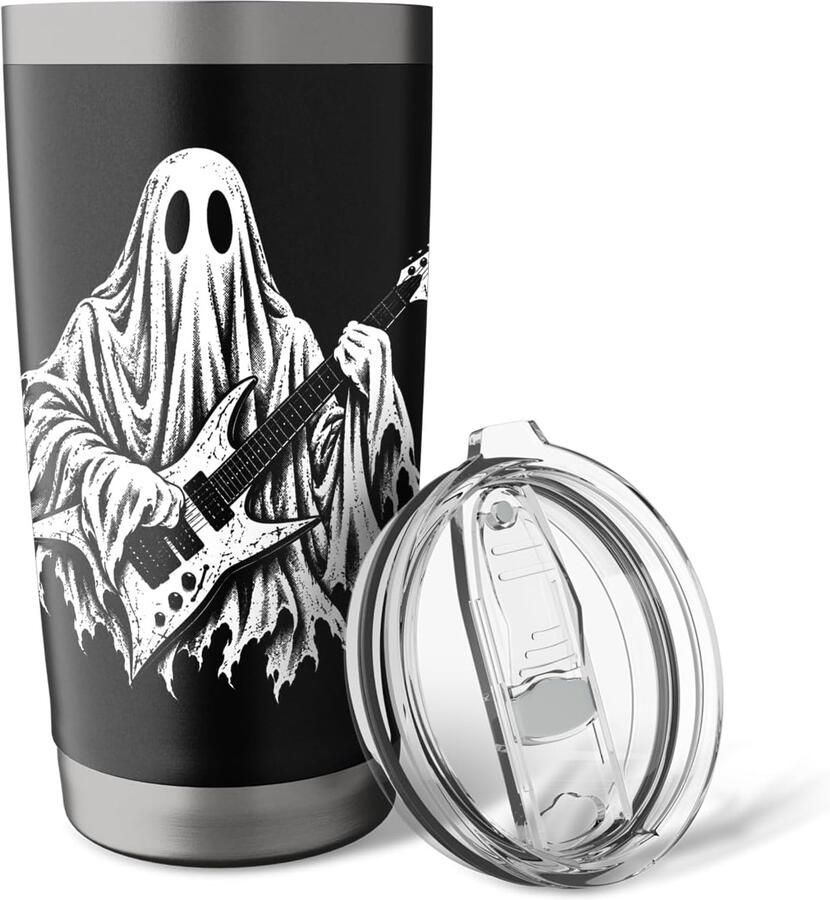 Speelt gitaar Halloween vintage horror rock muziek dubbelwandige thermobeker
