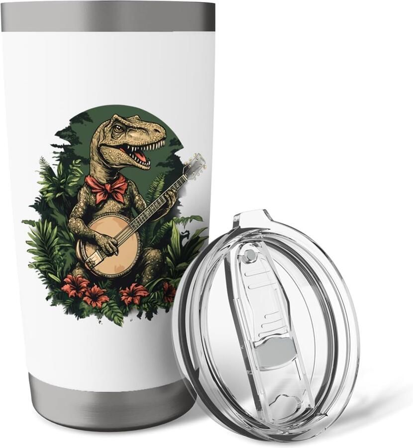 Spelende T-Rex met thermosbeker