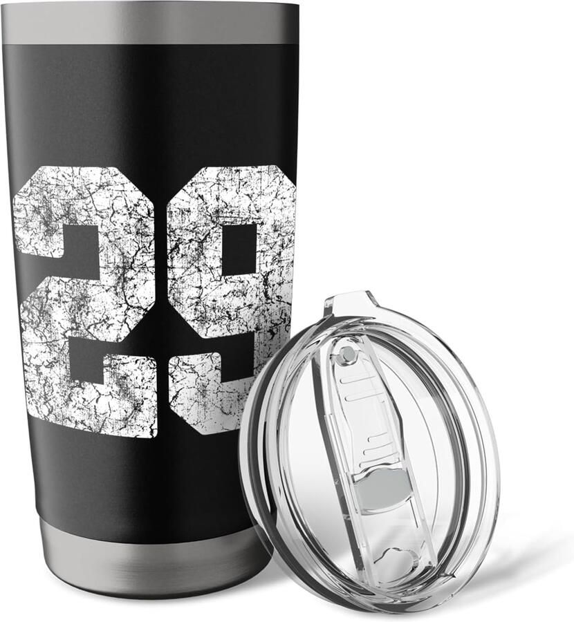 Spelersoutfit met nummer 29 used look 29 dubbelwandige thermobeker