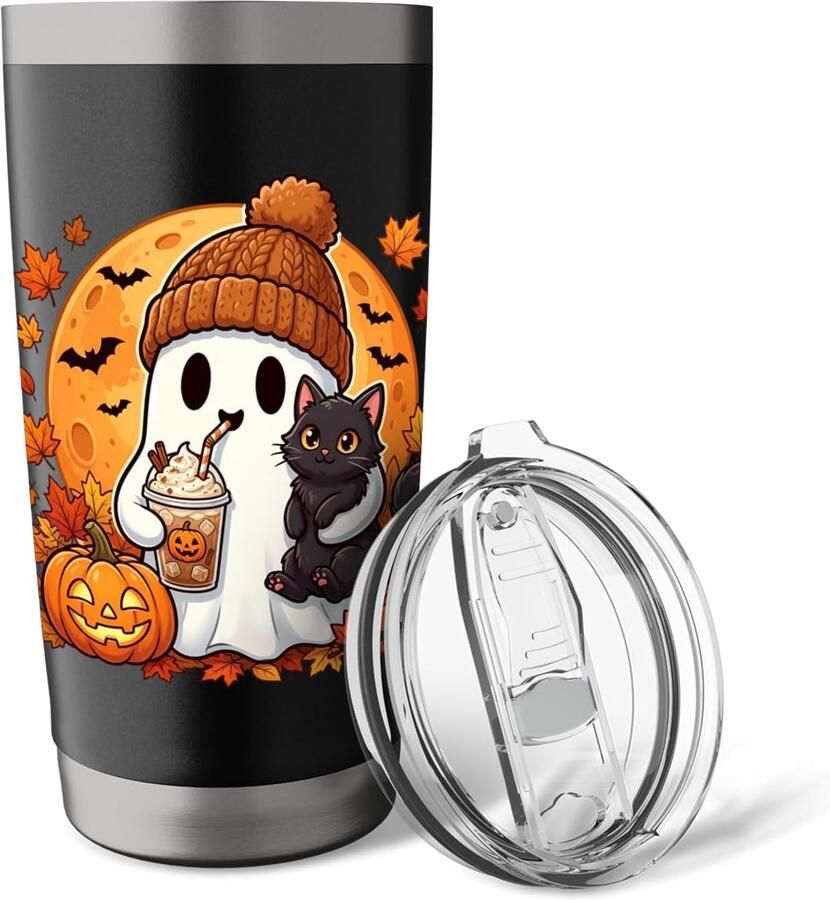 Spook kat koffie beker met pompoen