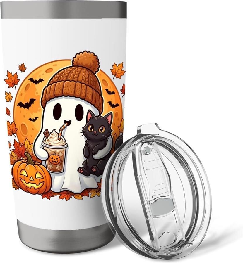Spook kattenkop koffiemok met pompoen