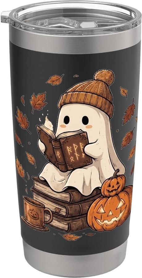 Spook pompoen vleermuis herfst lezen dubbelwandige thermobeker