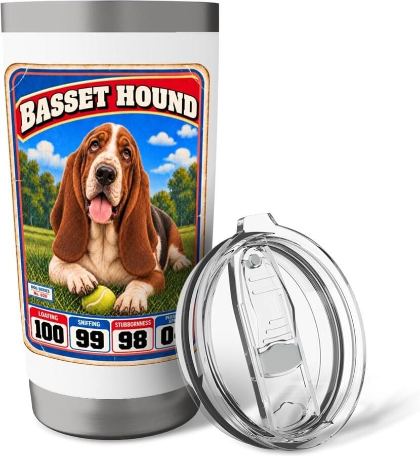Sportkaart Basset Hound jaren 70 80 dubbelwandige thermobeker