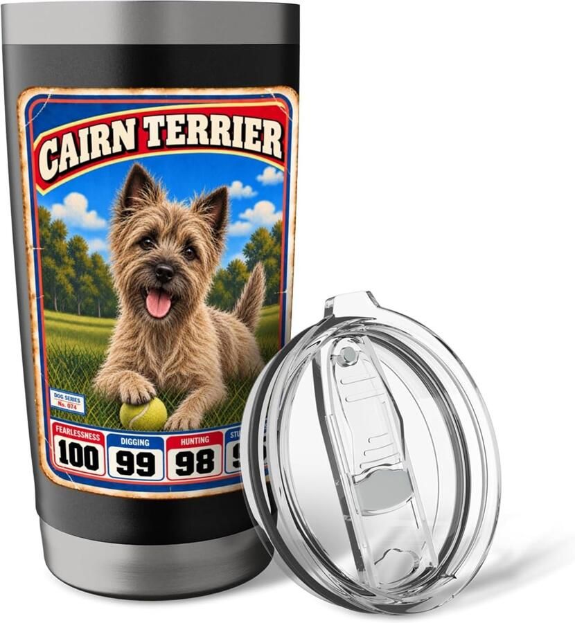 Sportkaart Cairn Terrier jaren 70 80 dubbelwandige thermosbeker