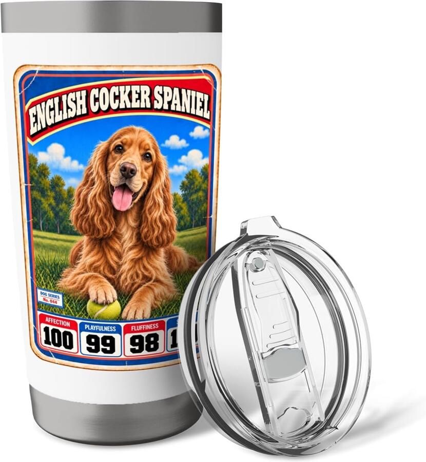 Sportkaart Cocker Spaniel jaren 70 80 dubbelwandige thermobeker