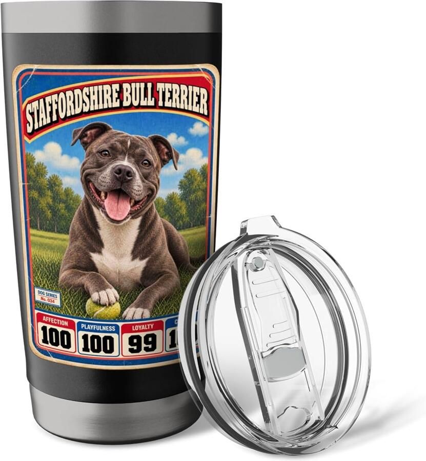 Sportkaart Staffordshire Bull Terrier jaren 70 thermosbeker