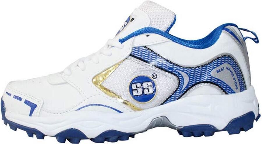 SS gouden gusty cricketschoenen wit en blauw VK 11 VS 12 Materiaal: rubber PVC en PU Voor jongens en mannen Lichtgewicht Duurzaam gebouwd en comfortabel Antislip Hoogwaardige kwaliteit