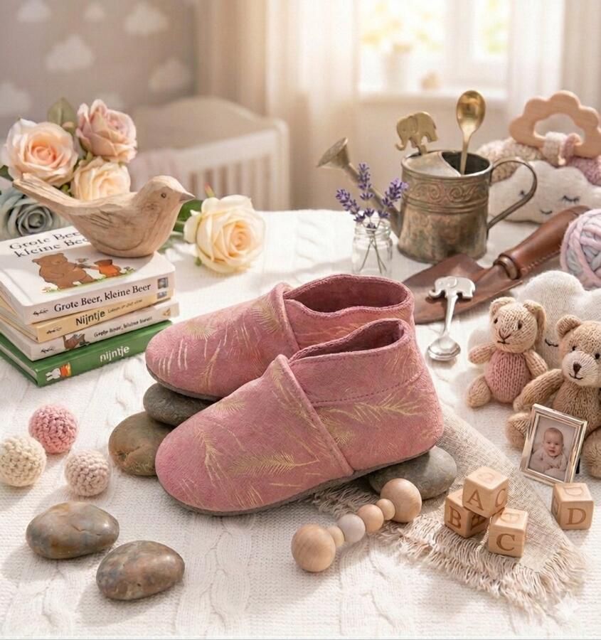 Stabifoot Babyslofjes Zacht Leer Cadeaudoos Linnen zakje Barefoot 3001 PINK