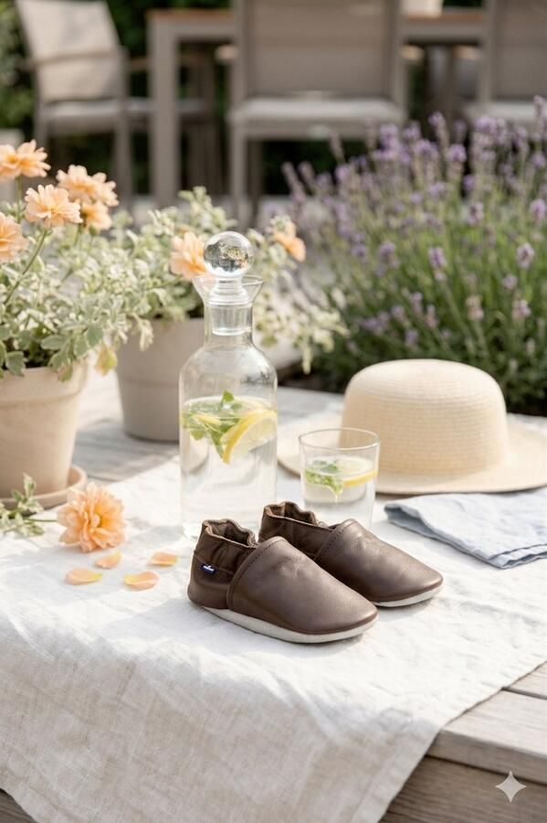 Stabifoot Babyslofjes Zacht Leer Cadeaudoos Linnen zakje Barefoot BROWN