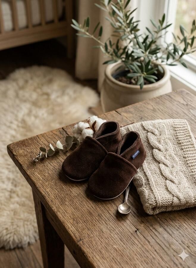 Stabifoot Babyslofjes Zacht Leer Cadeaudoos Linnen zakje Barefoot CHOCO