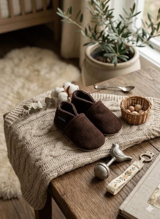 Stabifoot Babyslofjes Zacht Leer Cadeaudoos Linnen zakje Barefoot CHOCO