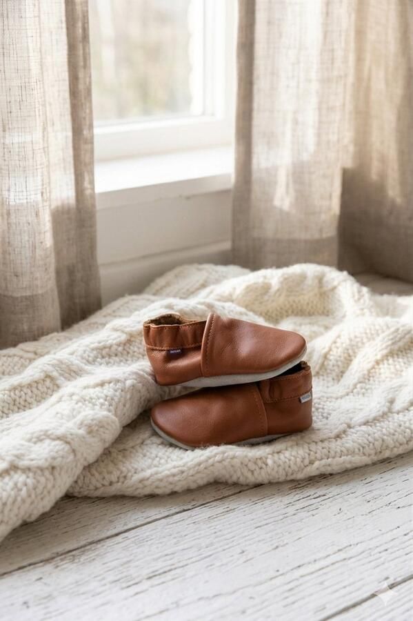 Stabifoot Babyslofjes Zacht Leer Cadeaudoos Linnen zakje Barefoot COGNA - Foto 2