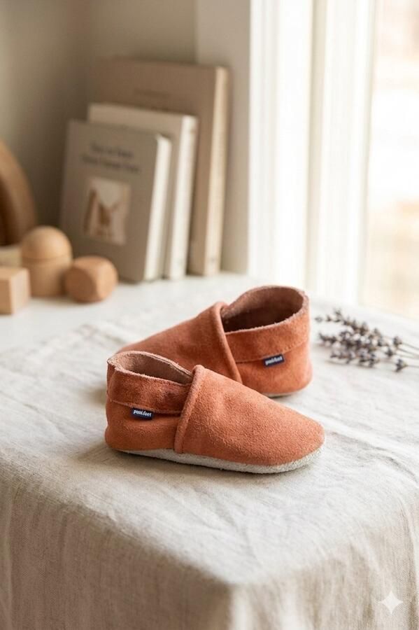Stabifoot Babyslofjes Zacht Leer Cadeaudoos Linnen zakje Barefoot CORAL