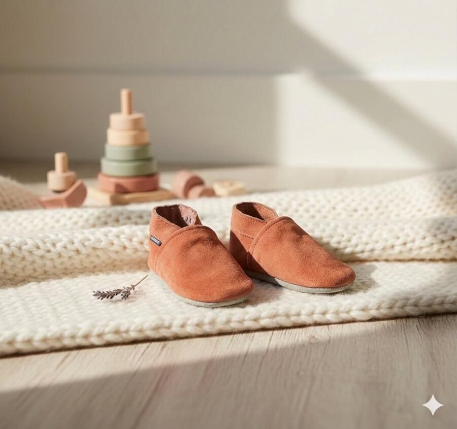 Stabifoot Babyslofjes Zacht Leer Cadeaudoos Linnen zakje Barefoot -CORAL