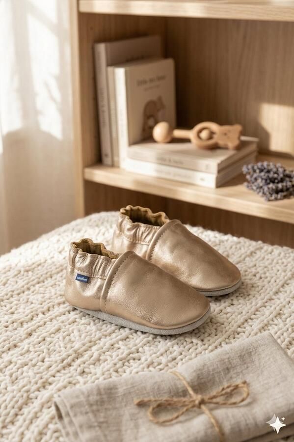 Stabifoot Babyslofjes Zacht Leer Cadeaudoos Linnen zakje Barefoot GOLD