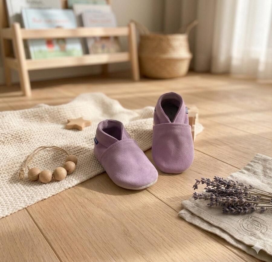 Stabifoot Babyslofjes Zacht Leer Cadeaudoos Linnen zakje Barefoot LAVANDE